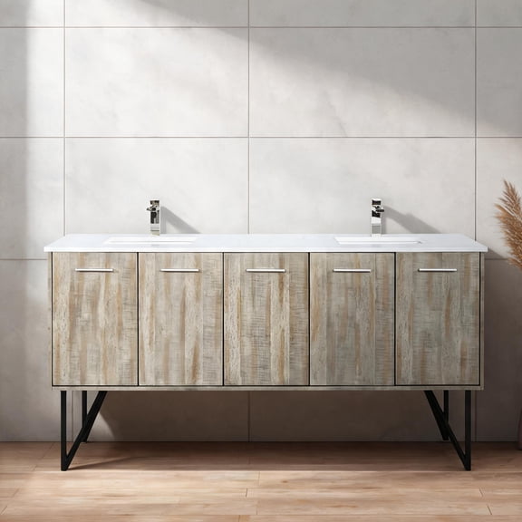 Acacia Wood 72-Inch Double Bathroom Vanity with Cultured Marble Top, Rustic Style