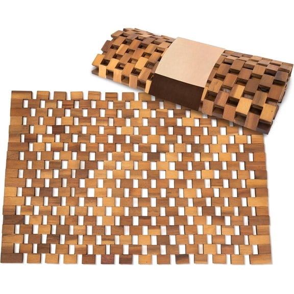 Acacia Wood Bath Mat, 20" x 32" Large Non-Slip Wooden Shower Mat for Master Bathroom, Spa, Sauna & Cold Plunge - Sturdy, Water-Resistant & Luxury Dcor Platform