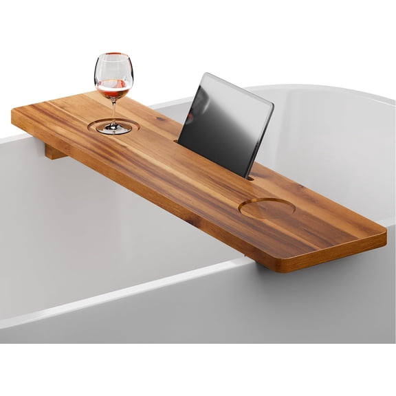 Acacia Wood Bath Tub Caddy Tray  35" x 9" x 2.5", Anti-Tipping, Lightweight with Smartphone Slot and Beverage Grooves