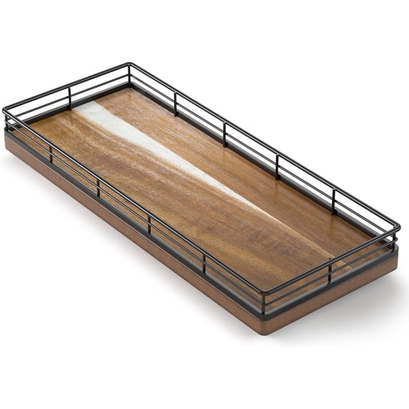 Acacia Wood Bathroom Vanity Tray, 11" L Small Countertop Tray for ...