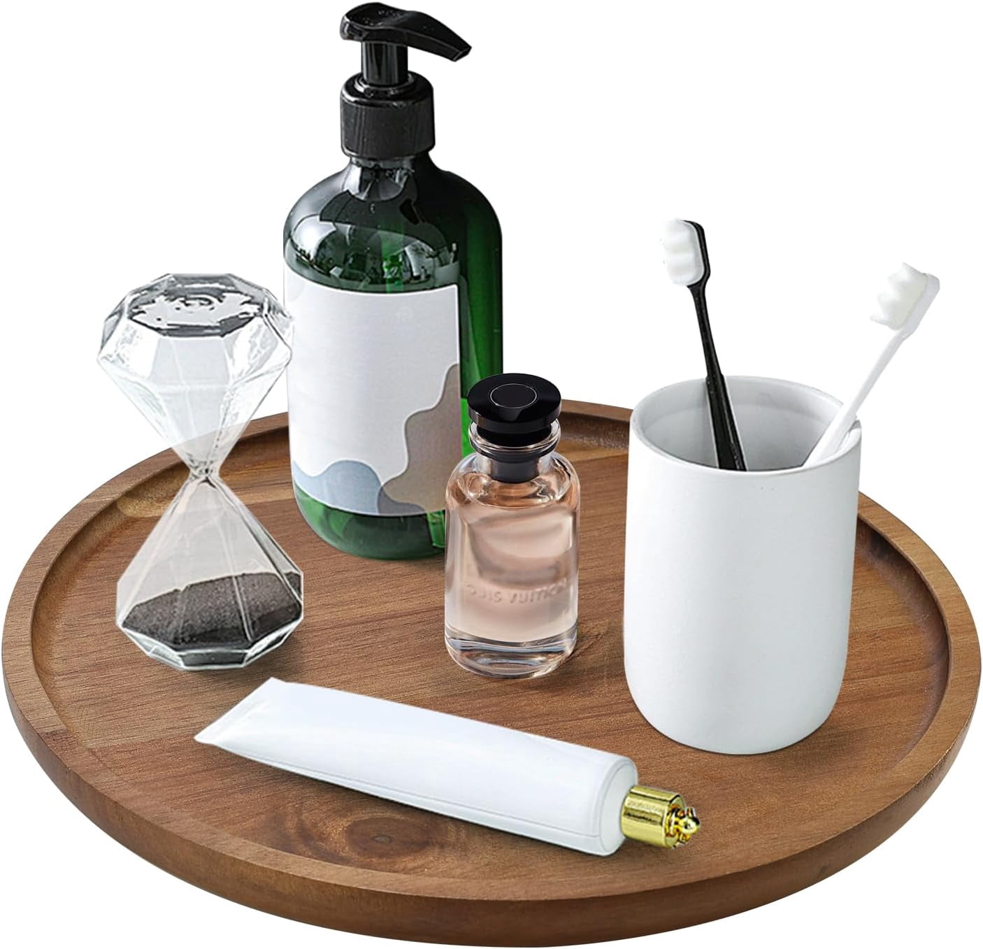 Acacia Wood Bathroom Vanity Tray Round Organizer for Table Top Kitchen ...