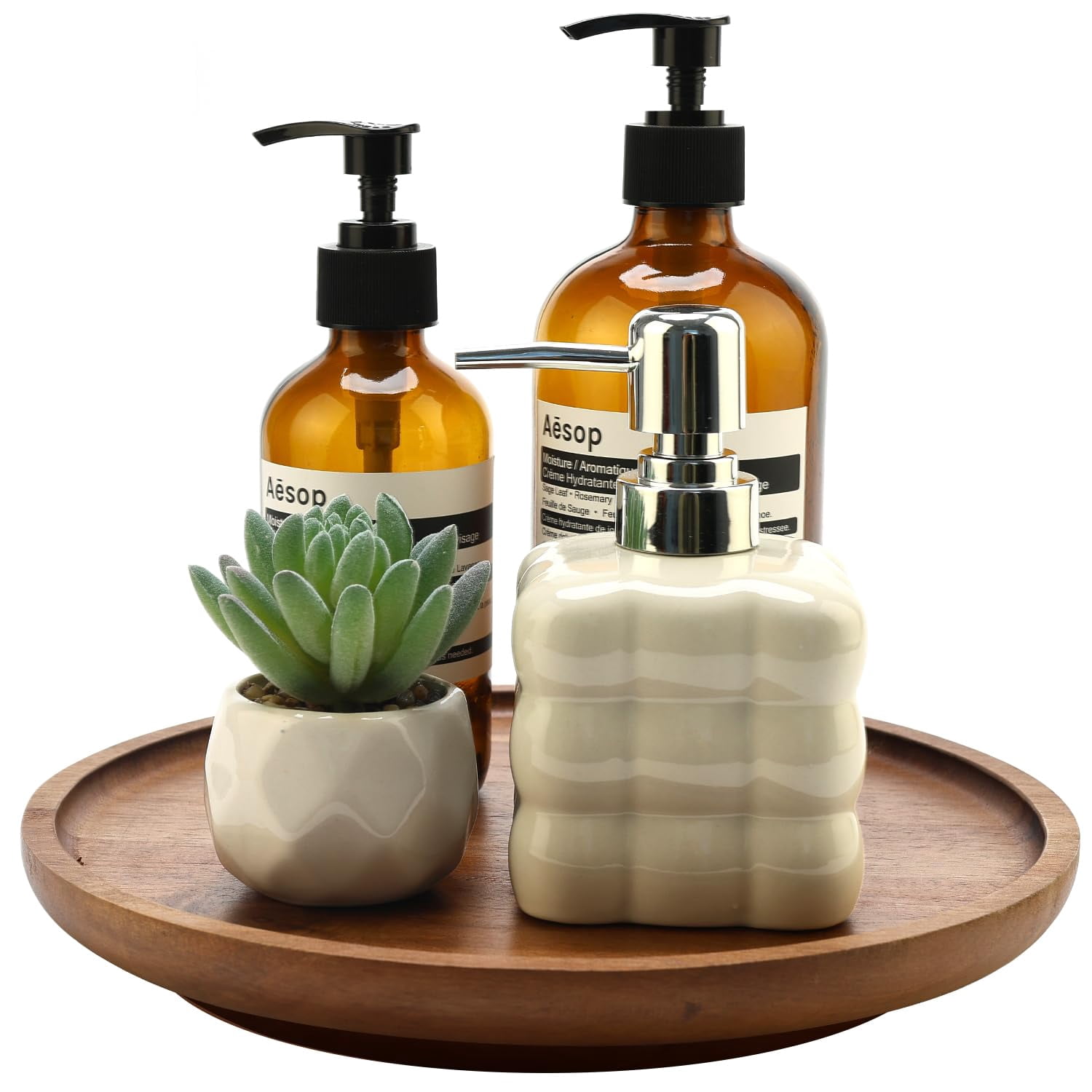 Acacia Wood Bathroom Vanity Tray Round Perfume Trays for Dresser Small ...