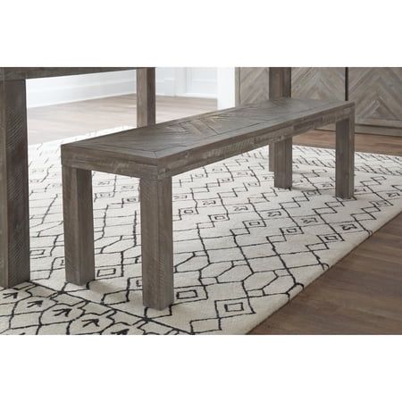 Acacia Wood Bench with Distinctive Herringbone Inlay Design, Brown - Saltoro Sherpi