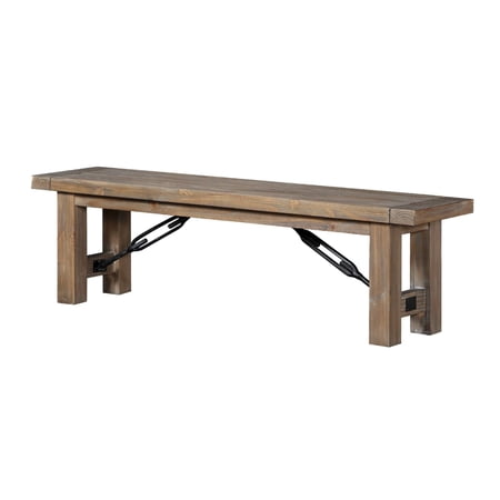 Acacia Wood Bench with Thick Block Legs, Brown - Saltoro Sherpi