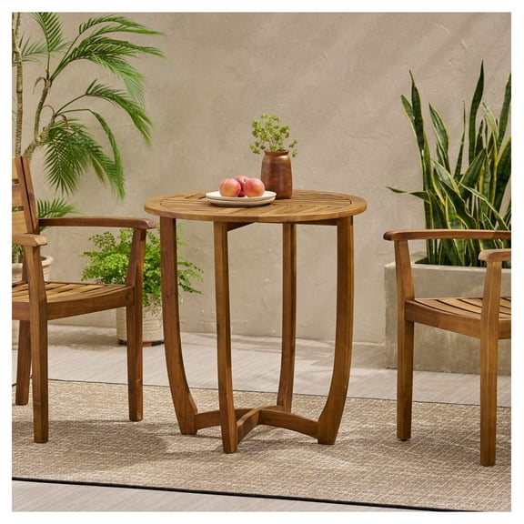 Acacia Wood Bistro Table - 27.5 Inch Circular Outdoor Table - Rustic Slat Design Patio Table - Durable Acacia Wood Garden Table for Brunch & Relaxation