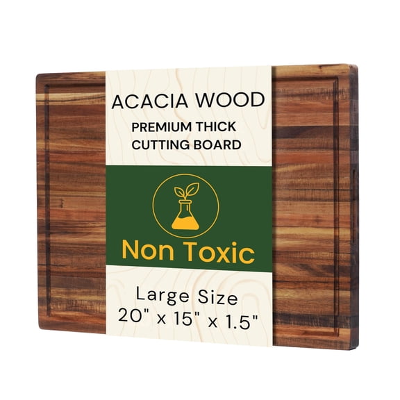 Acacia Wood Butcher Block 20x15 Inch Extra Large, 1.5" Thick Edge Grain Cutting Board with Deep Juice Groove for Meat & BBQ, Solid Hardwood, Non-Toxic, BPA-Free & Plastic-Free by New M Way