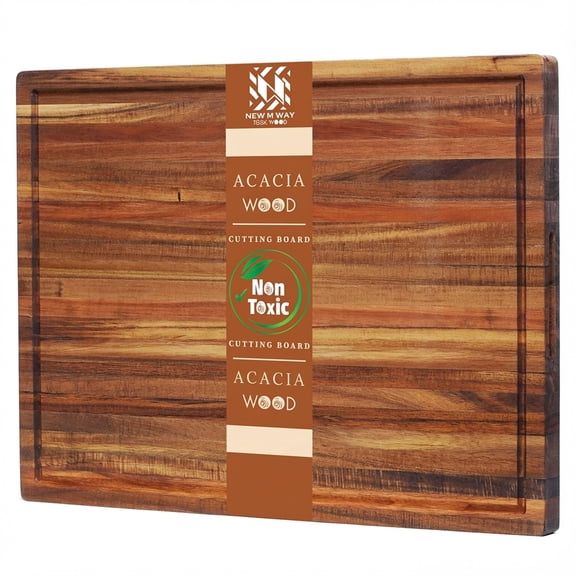 Acacia Wood Butcher Block 20x15 Inch Extra Large, 1.5" Thick Edge Grain Cutting Board with Deep Juice Groove for Meat & BBQ, Solid Hardwood, Non-Toxic, BPA-Free & Plastic-Free by New M Way