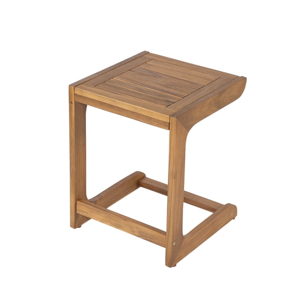 Acacia Wood C-Shaped Side Table, Teak Finish