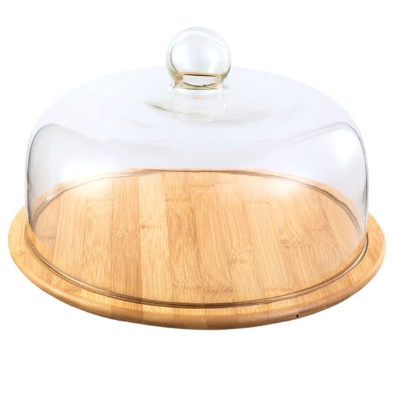 Acacia Wood Cake Stand with Lid - 10.24in Round Cake Holder, 2-in-1 Dessert Table Display Set & Charcuterie Board for Cheese, Chips & Dips, Nachos, Fruit Platter, Large Acrylic Cake Dome Cover