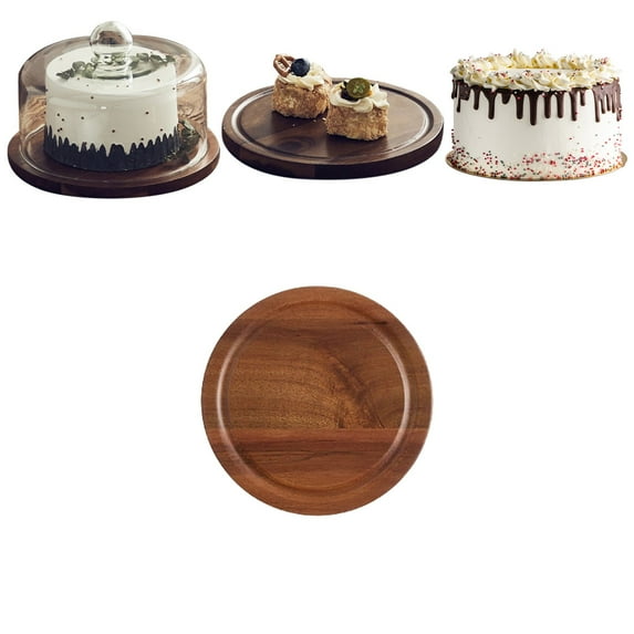 Acacia Wood Cake Stand Turntable, Rotating Dessert Serving Platter 16 cm for Cake Cheese Display