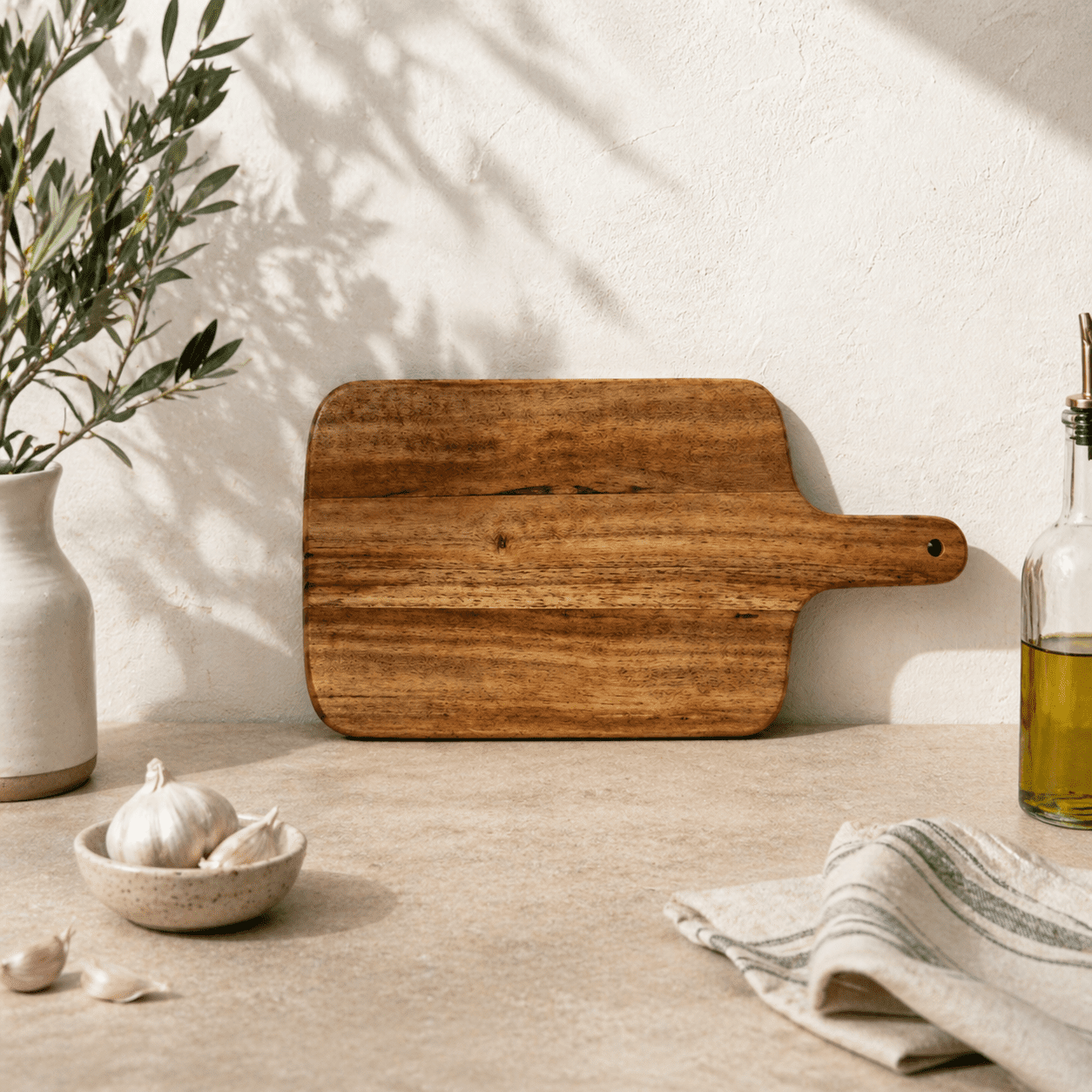 Acacia Wood Chopping Board with Handle, Wooden Cutting Board for Kitchen, Serving Board for Bread, Cheese, Fruits & Vegetables, Handcrafted Wood Paddle Board, 8x0.75x17.75 Inches