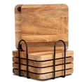 thumbnail image 1 of Acacia Wood Coasters Square for Drinks Tabletop Protection with Holder Set of 6, Wooden Coasters for Coffee Table Dining Table Desk Rustic Coasters for Home Office Christmas Decor 4 Inch …, 1 of 9
