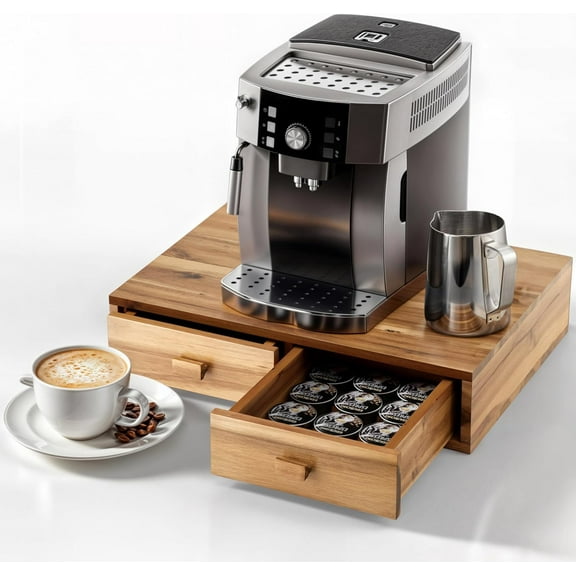 Acacia Wood Coffee Pod Storage Box, 30 Pod Capacity, Coffee Pods and Tea Organizer Holder, K Pod Drawer Coffee Maker Machine Stand, for K-Cup Drawer Organizer Under Brewer (Acacia, 2 drawer)