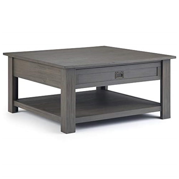 Acacia Wood Coffee Table, 38" Square Rustic Living Room Table - Grey