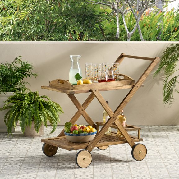 Acacia Wood Composition | Serve as an Accessible Table and Storage for Parties | Move It Effortlessly
