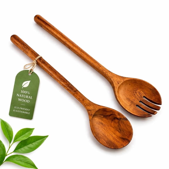KHATI HOUSE Non-Stick Acacia Wood Cooking Spoons with Spoons 2 Pack