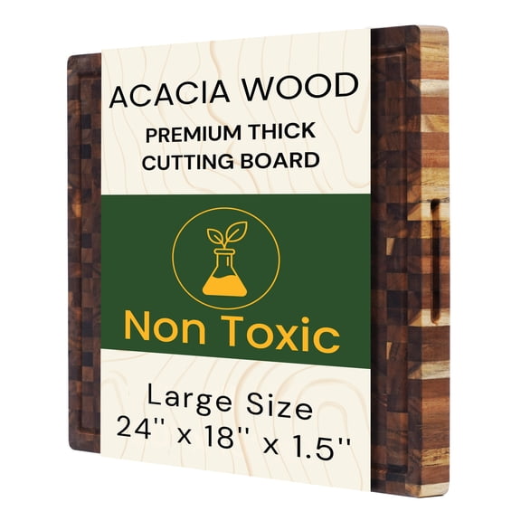 Acacia Wood Cutting Board 24x18x1.5" | Extra Thick End Grain Butcher Block, Deep Juice Groove & Handles | Non-Toxic, Knife-Friendly Hardwood for Meat Carving & Serving by New M Way