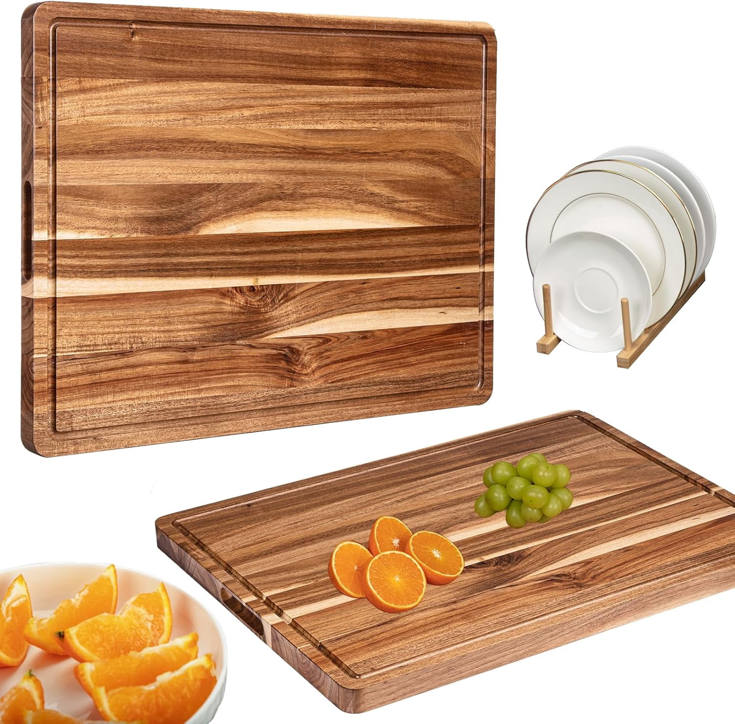 Acacia Wood Cutting Board Extra Thick Heavy Duty Chopping Board 24x18x1.2" Large Kitchen Board Durable Edge Grain Design with Juice Grooves for Cooking