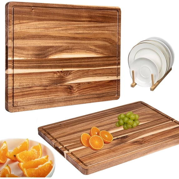 Acacia Wood Cutting Board Extra Thick Heavy Duty Chopping Board 24x18x1.2" Large Kitchen Board Durable Edge Grain Design with Juice Grooves for Cooking