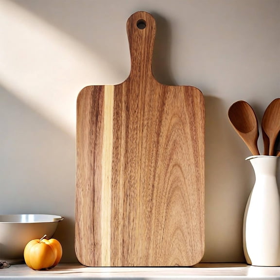 Acacia Wood Cutting Board with Handle, Charcuterie Board, Serving Board for Cheese, Bread, Vegetables & Fruits, Wooden Serving Board, 1 Pcs, 13.77x7.08x0.59"