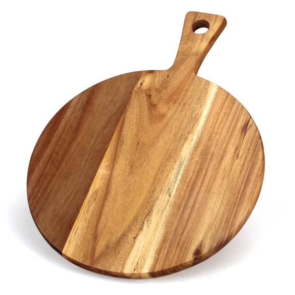 Acacia Wood Cutting Board with Handle Wooden Chopping Board Round Cutting Boards for Kitchen Decor Large Charcuterie Board Tray Teak Meat Cheese Board Bread Serving Platter Butcher Block Pizza Board