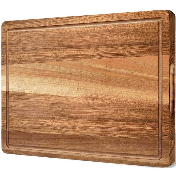 TINANA Acacia Wood Cutting Board for Kitchen, 17 x 12 In Thick Butcher Block with Deep Juice Groove, Wooden Cutting Board for Meat, Vegetables, and Fruits