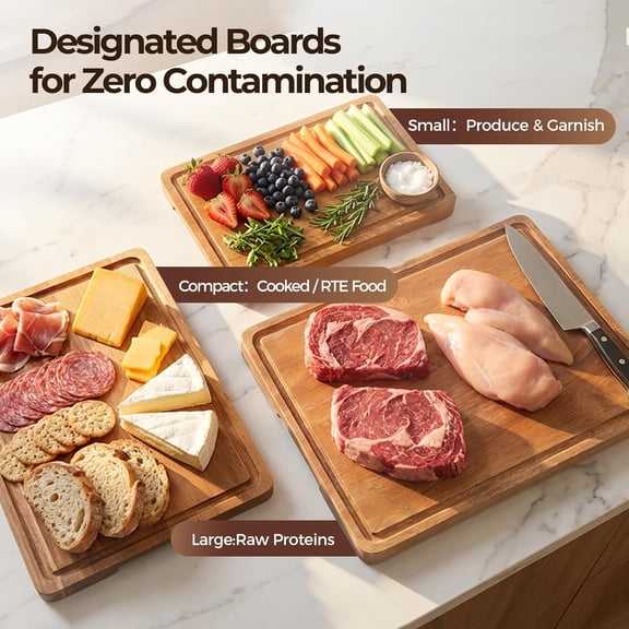 Acacia Wood Cutting Board for Kitchen, Set of 3 - Durable Thick Chopping Boards with Juice Grooves & Handles for Prep & Serving, Impressive Gift for Housewarming, Christmas, and Home Chefs