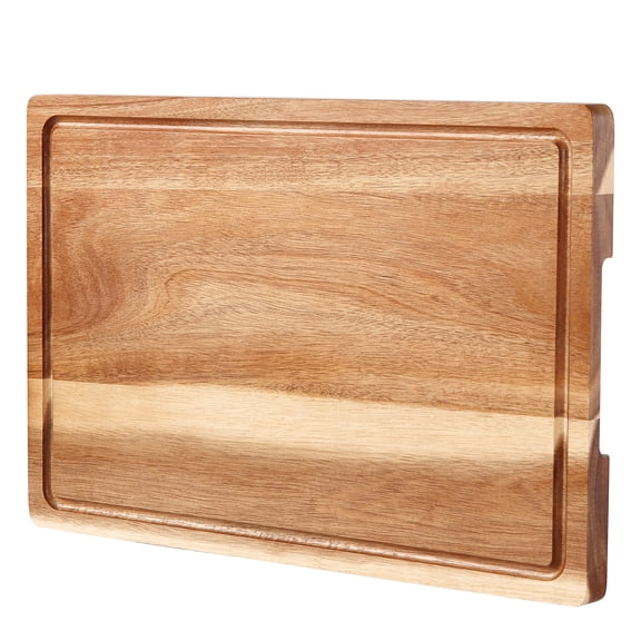 Acacia Wood Cutting Board, Wooden Chopping Board with Built-in Grooves, Back Inner Handles, Butcher Block Cheese Charcuterie Boards for Food Prep Fruit Vegetable Meat