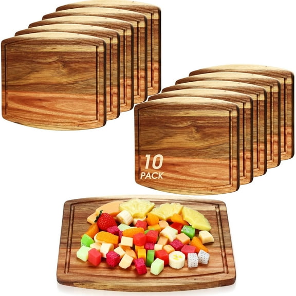 Acacia Wood Cutting Boards Bulk for Laser Engraving Wooden Dinner Plates with Groove Chopping Charcuterie Board Carving Tray for Housewarming Party Gifts(10 Pcs,8 x 10 Inch)