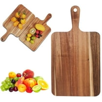 Acacia Wood Cutting & Serving Board with Handle, Elegant Wooden Chopping Board for Cheese, Bread, Pizza, Fruits & Vegetables, 13.8'' x 7''