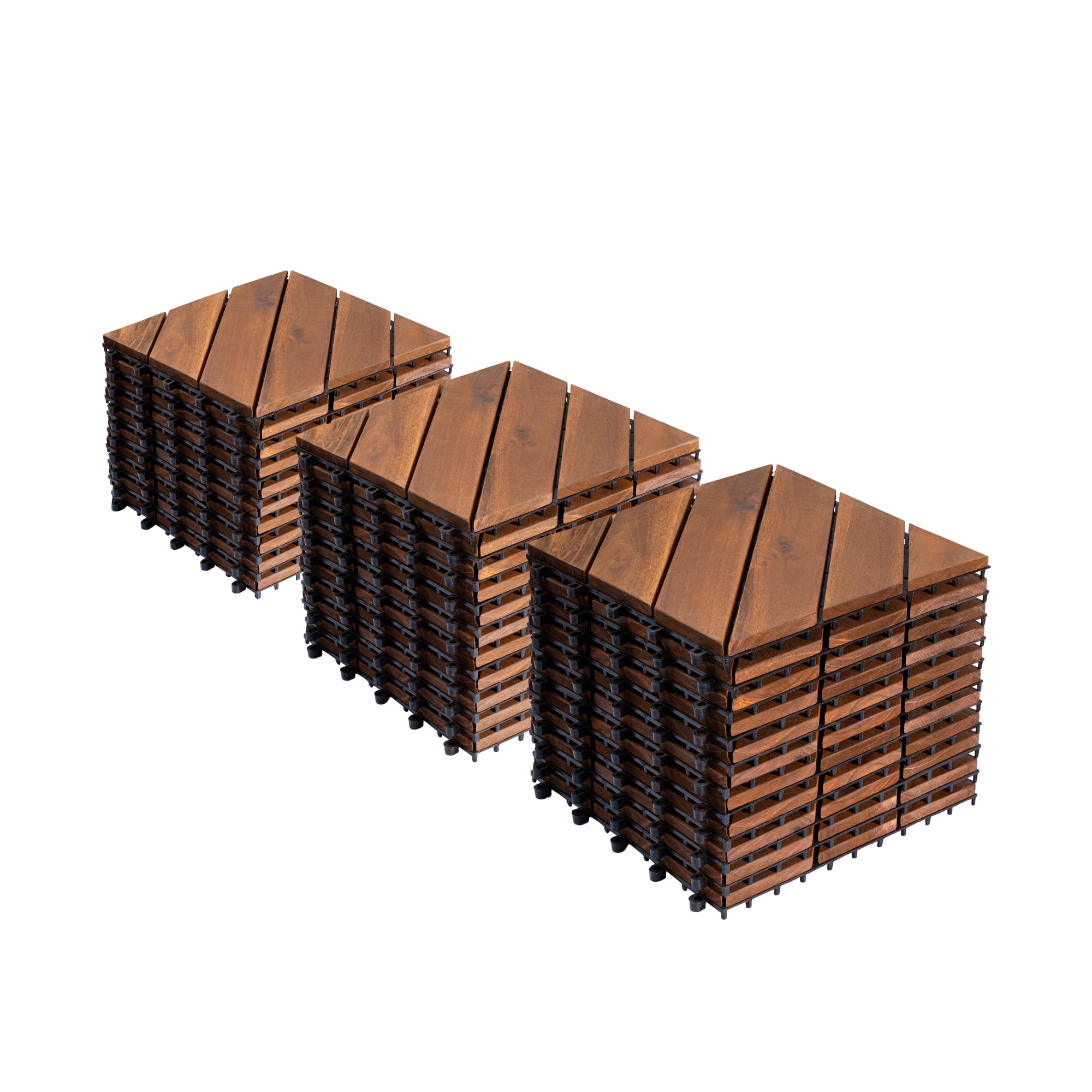 Acacia Wood Deck Tiles, 27 PCS 12x12 Inch Diagonal Interlocking Floor Tiles for Patio Garden Pool Balcony Outdoor, Natural Wood