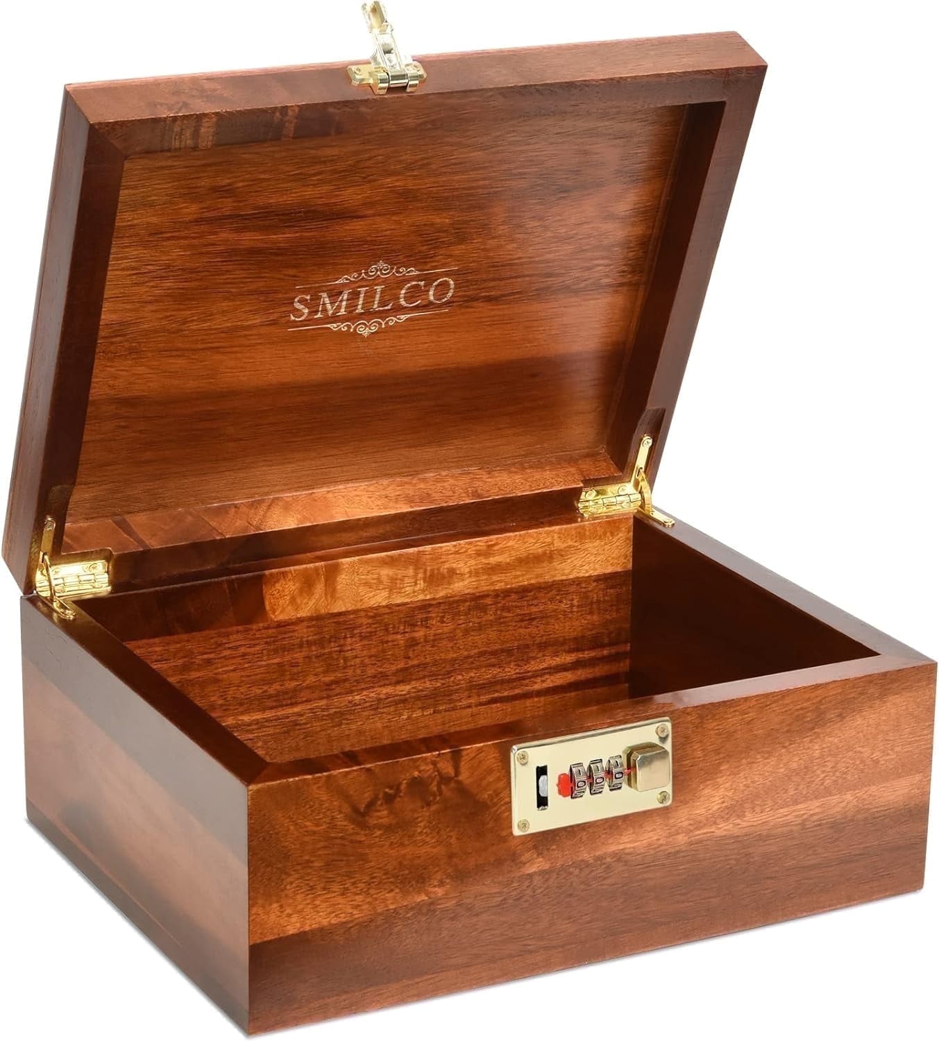 Acacia Wood Decorative Storage Boxes with Combination Lock Hand