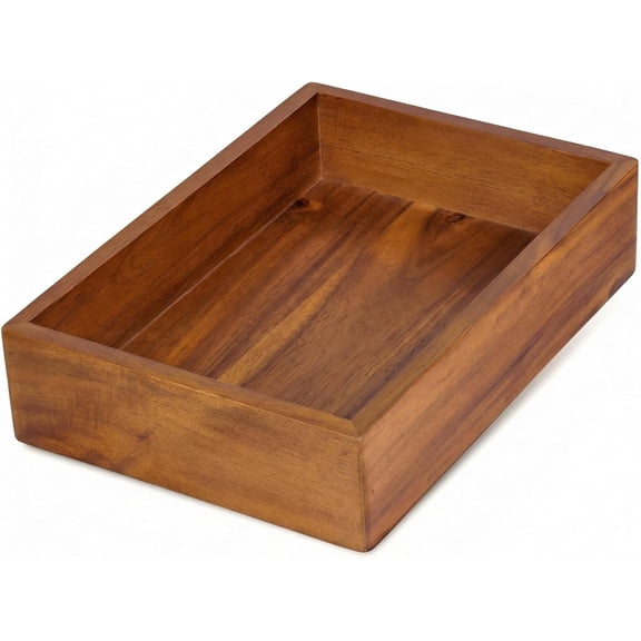Acacia Wood Desk Organizer Tray - 9.5x6.7x2 Inch Letter & Stationery Holder for Office, Entryway, Desktop - Natural Wood Catchall for Pens, Mail, Keys