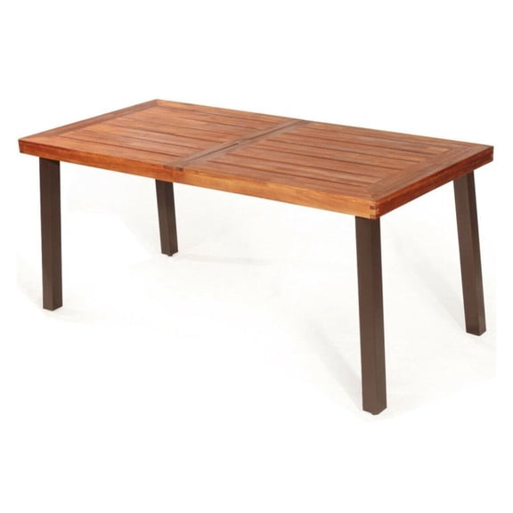 Acacia Wood Dining Table, 67.5" Rustic Outdoor Table, Steel Frame Patio Furniture
