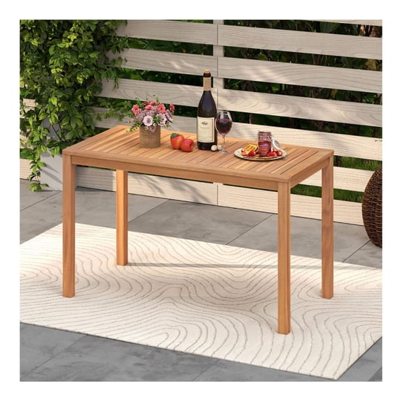 Acacia Wood Dining Table Outdoor 4-6 Person, 48" Rectangular Patio Table, Natural Finish, Slatted Tabletop, Garden Deck Furniture