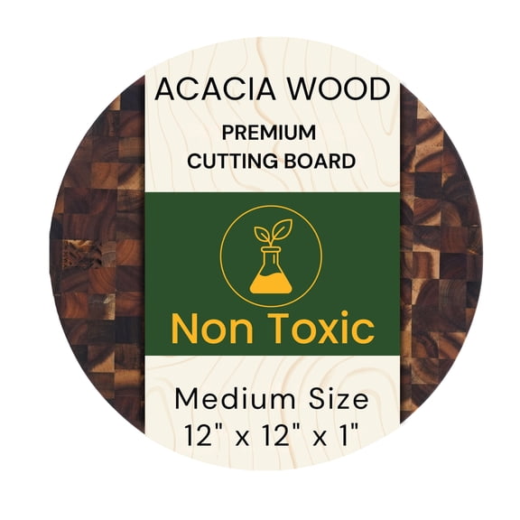 Acacia Wood End Grain Cutting Board 12 Inch, Thick 1 Inch Round Butcher Block for Pizza, Meat & Charcuterie, Solid Wood Cutting Board with Handle by New M Way