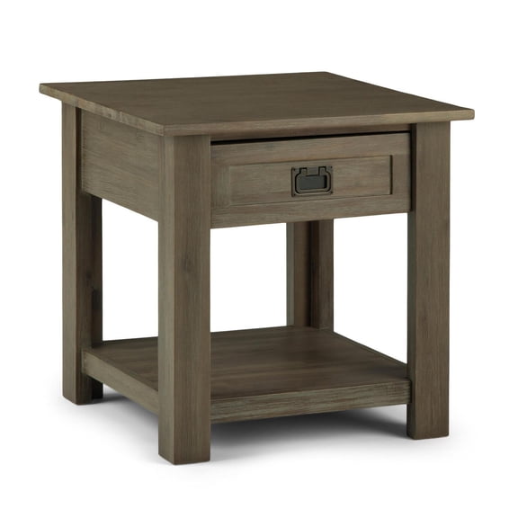 Acacia Wood End Table|Distressed Grey Side Table with Drawer & Shelf - 22"
