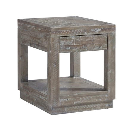 Acacia Wood End Table with One Drawer and One Shelf, Gray - Saltoro Sherpi