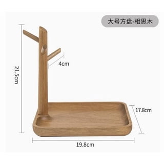Acacia Wood Entryway Organizer Tray with Tree Hooks, Desktop Stand for Keys, Jewelry, Sunglasses & Accessories