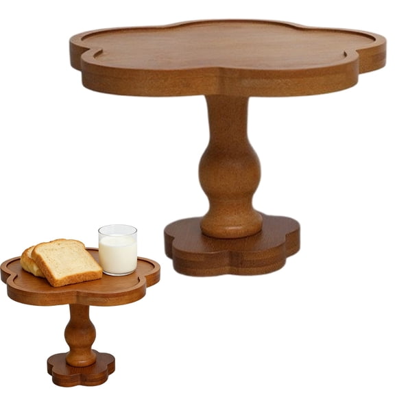 Acacia Wood Flower-Shaped Cake Stand – Rustic Dessert Display Riser, Multi-Use Food Serving Tray, Farmhouse Cake Pedestal, Wedding & Party Cake Holder