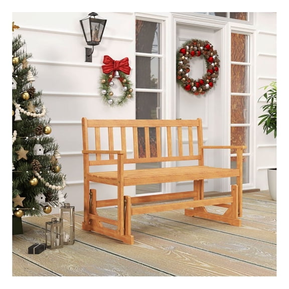 Acacia Wood Glider Bench - 2-Person Outdoor Patio Swing Loveseat - Natural Finish - Porch Rocking Chair - 800lbs Capacity - Garden Backyard Furniture