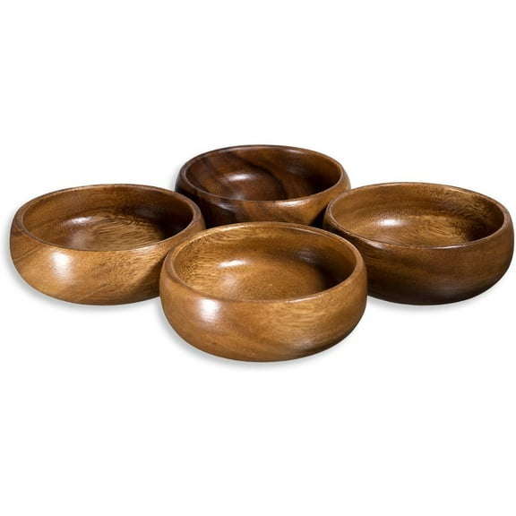 Acacia Wood Hand-Carved Set of 4 Calabash Bowls 4"