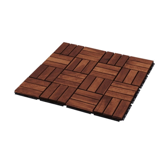 Acacia Wood Interlocking Deck Tiles Checker Pattern, 10PCS 12" x 12" Square Brown Acacia Hardwood Outdoor Flooring for Patio, Bancony, Pool Side,...