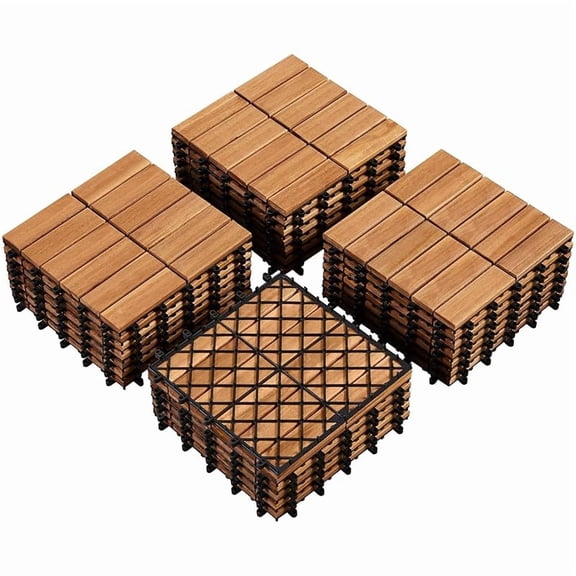 Acacia Wood,Interlocking Deck Tiles with Non-Slip Surface,Easy Snap Waterproof Flooring Tiles for Indoor Outdoor,Cracking Resistant Patio Backyard Decor for All Weather Use,Wood