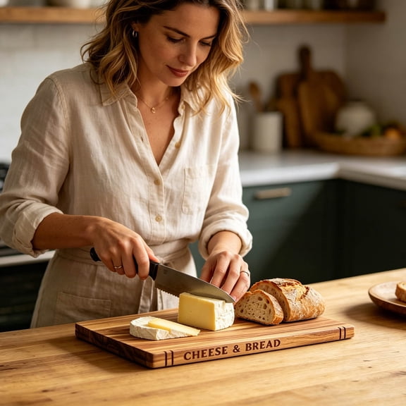 Acacia Wood Labeled Cutting Board With Storage Stand,Separated Meat Fruit Cheese Prep Wooden Chopping Boards(Only One Board)
