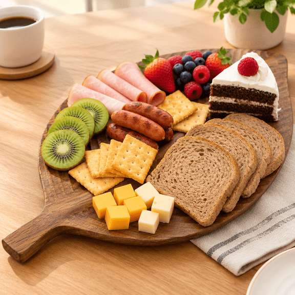 Acacia Wood Leaf Design Serving Tray - Decorative Wooden Platter for Charcuterie, Cheese, Fruit, Kitchen Table Decor