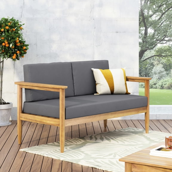 Wear-Resistant Wood, Slat Design Loveseat - Enhance Your Outdoor Relaxation