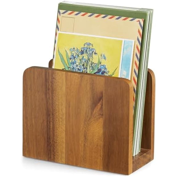Acacia Wood Mail Organizer, Mail Holder for Desk, Letter Holder for Countertop, Small Envelope Holder, Desk Organizers and Accessories for Home Office