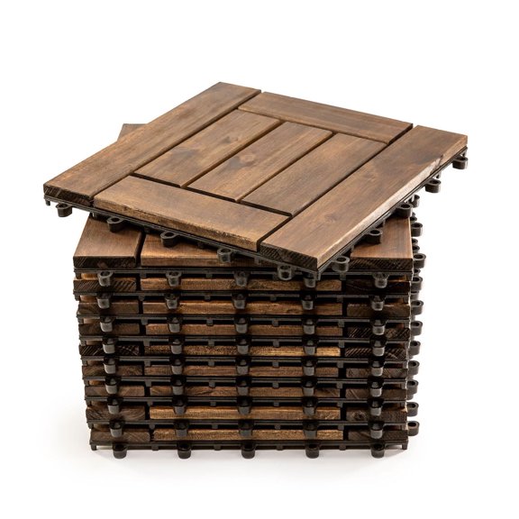 Acacia Wood Modular Flooring Tiles - 12x12 Inch, 10 Pack - Interlocking Deck Tiles for Indoor/Outdoor Use - Natural Wood Grain