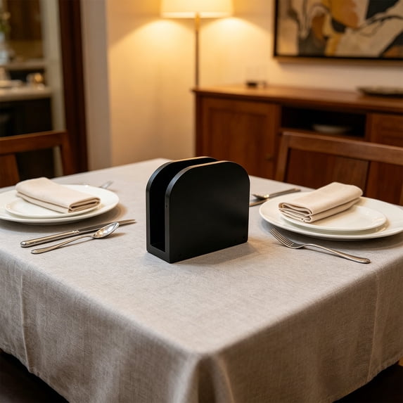 Acacia Wood Napkin Holder For Table, Napkin Holder, Napkin Dispenser, Semi-Circle Vertical Wooden Tissue Stand For Kitchen Counter, Black, 4.7x3.9x2 In
